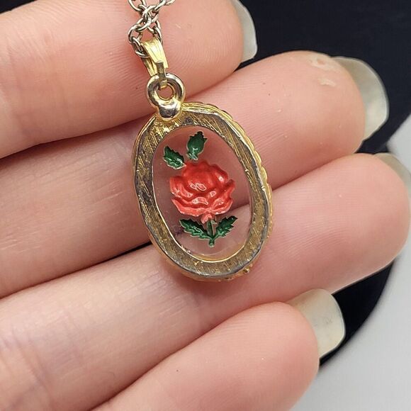 Vintage Floating Rose Pendant Necklace 17.5in - Picture 5 of 6